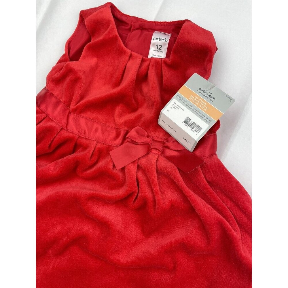 Carters Baby Girl Dress Holiday Size 12 months Red Velvet With Diaper Cover - Picture 2 of 8